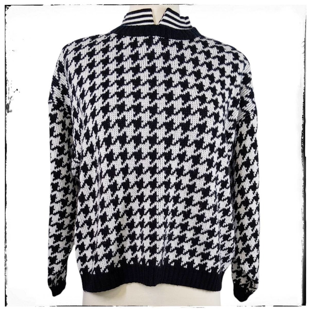 Vintage Nuggets Black & White Houndstooth Pullover Mock Collar Sweater Large